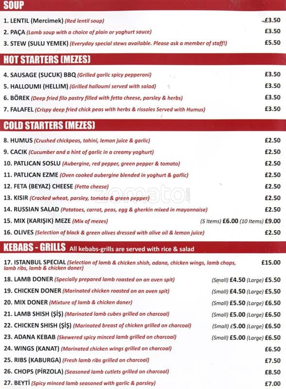 Istanbul Restaurant Menu, Menu for Istanbul Restaurant, Manor Park, London Zomato UK
