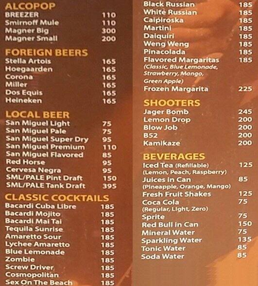 The Craft Rock & Grill Menu Zomato Philippines