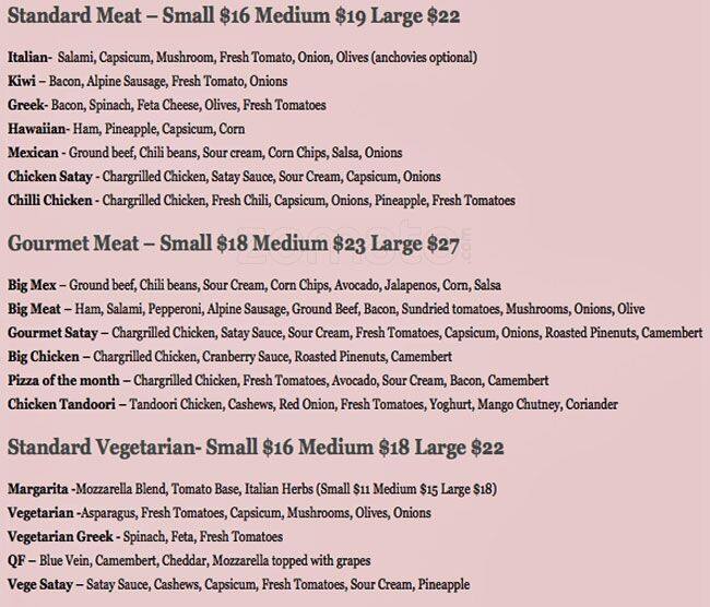 The Big Salami Menu, Menu for The Big Salami, Plimmerton, Wellington