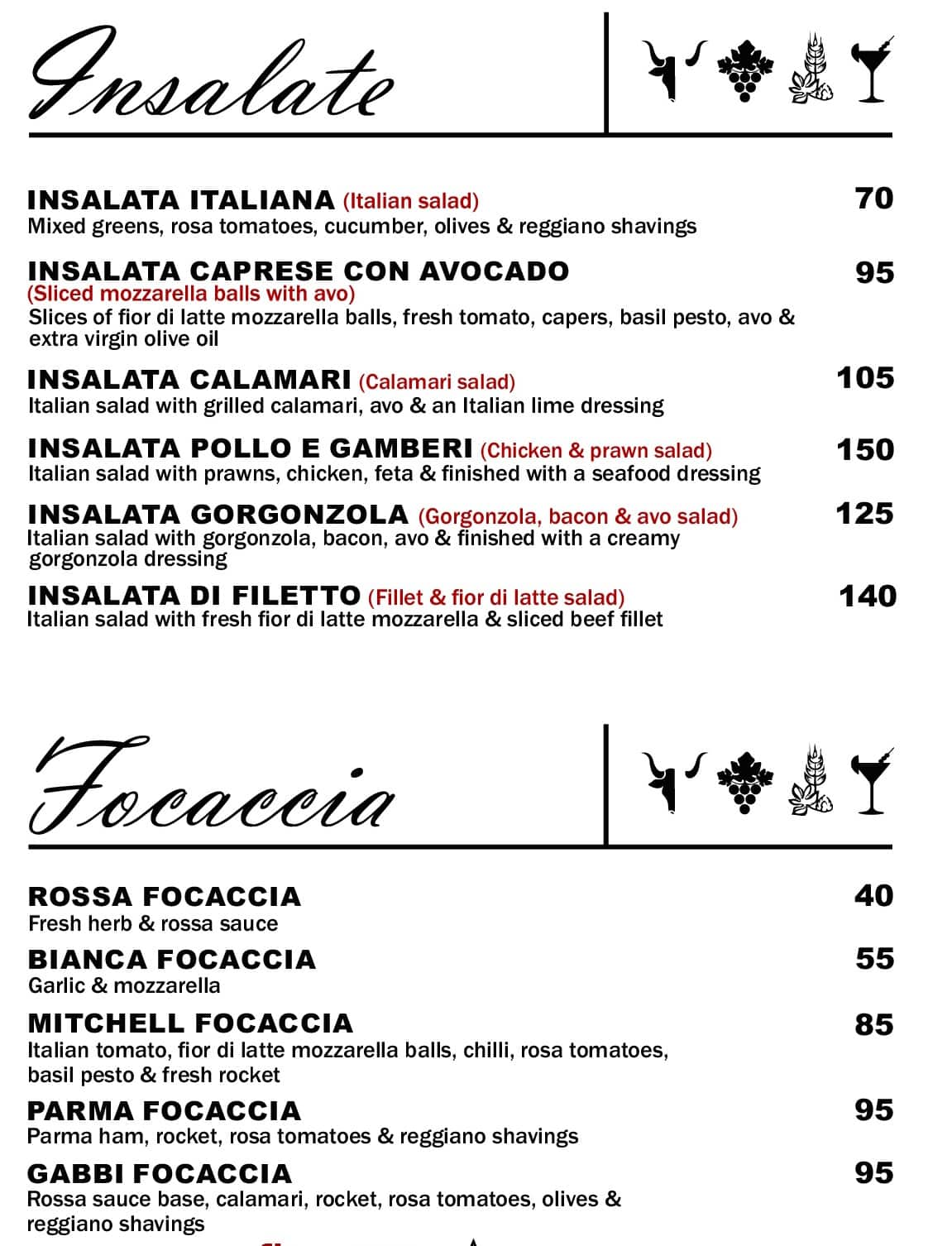 Menu de Fiamma Grill