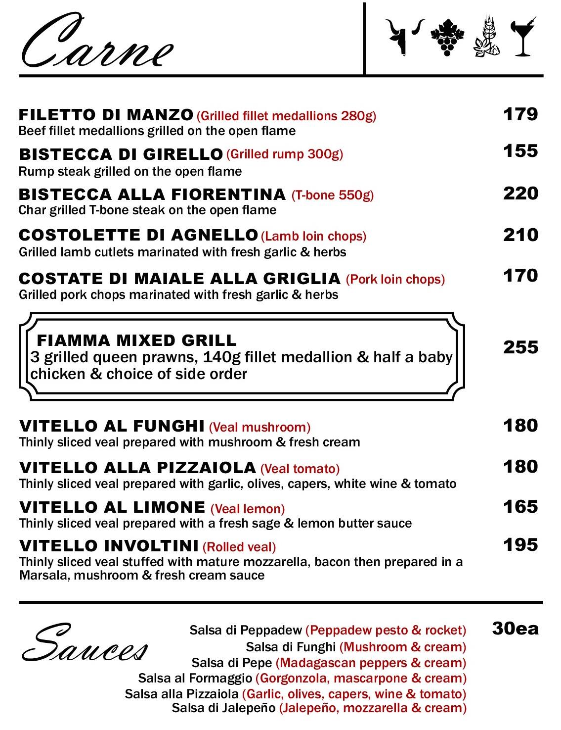 Menu de Fiamma Grill