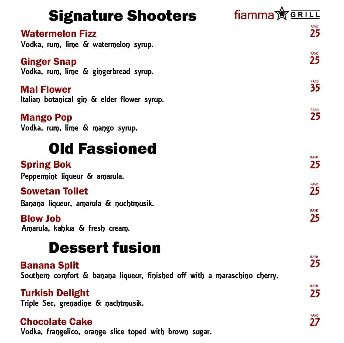 Menu de Fiamma Grill