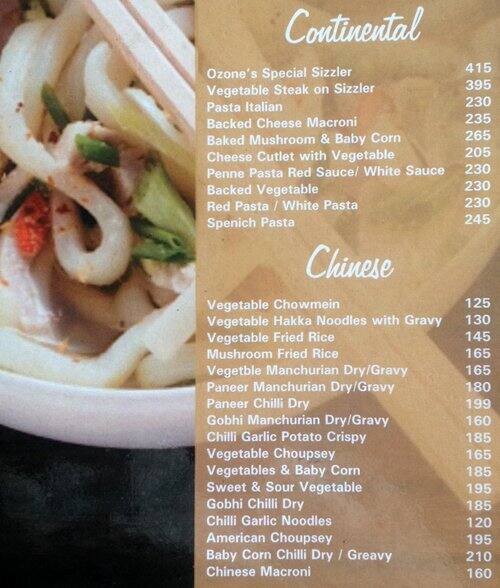 Ozone Resto Lounge menu