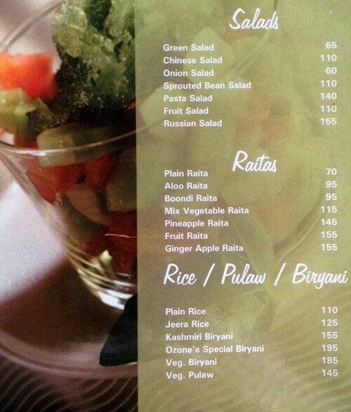 Ozone Resto Lounge menu