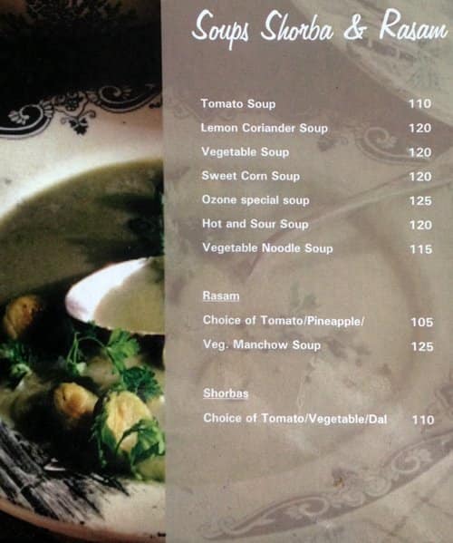 Ozone Resto Lounge menu