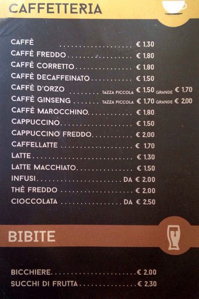 Menu di DNA Caffè 