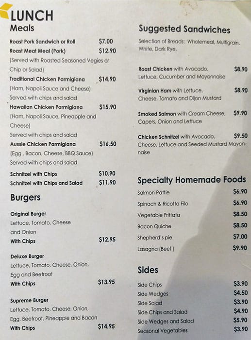 Menu at Ducky Brown Gateway cafe, Langwarrin