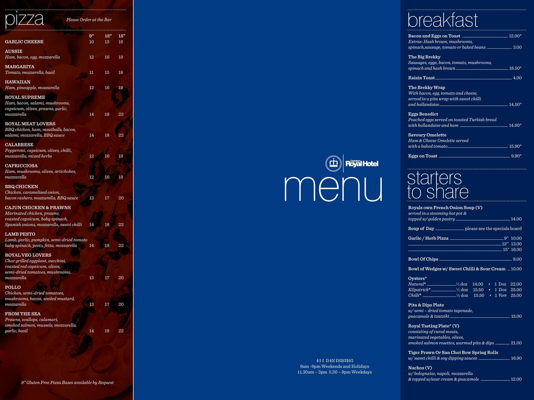 Menu at The Royal Daylesford pub & bar, Daylesford