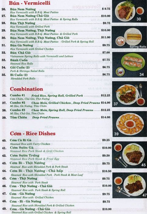 Menu de Pho Tau Bay