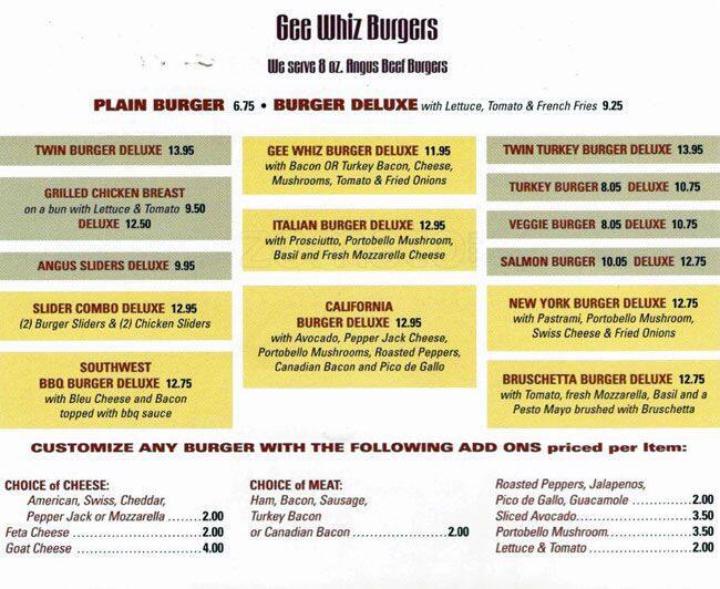 Gee Whiz Diner Menu, Menu for Gee Whiz Diner, Financial District, New