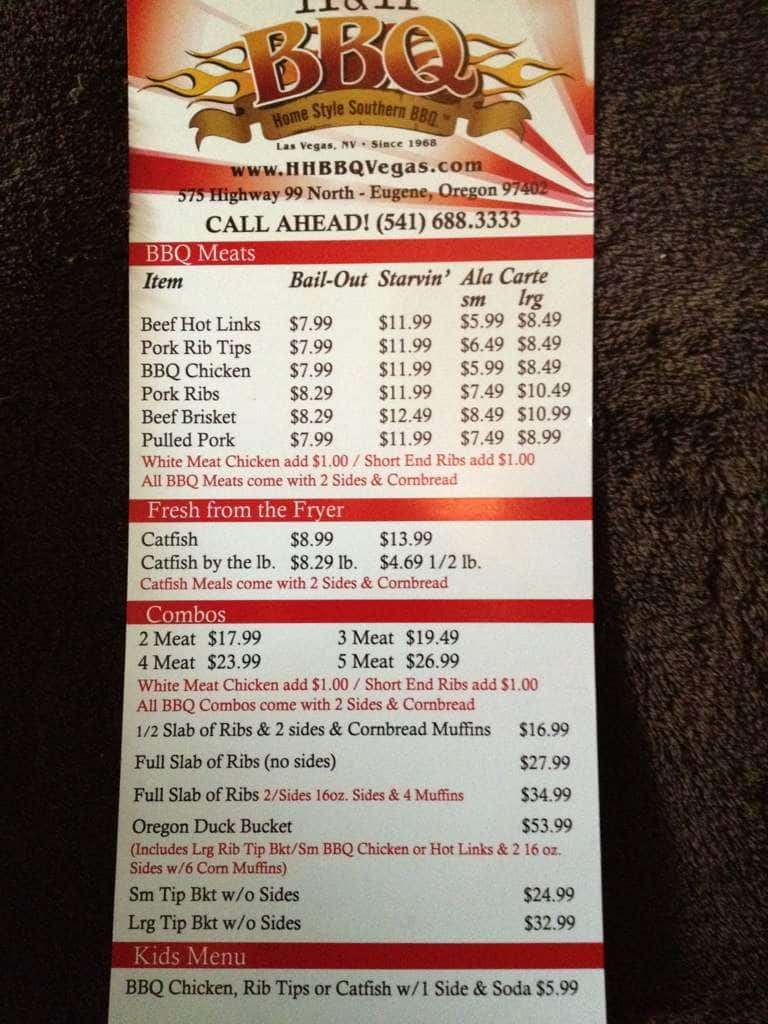 H&H Barbecue Menu, Menu for H&H Barbecue, Eugene, Eugene Urbanspoon