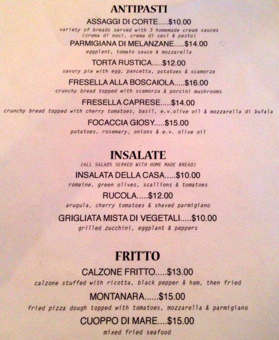 Margherita Menu, Menu for Margherita, Lower East Side, New York City