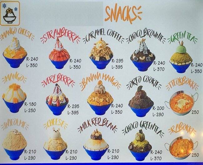 K Bingsu Cafe Menu, Menu for K Bingsu Cafe, Greenhills, San Juan City