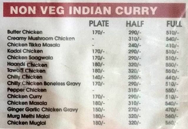 Khana Khajana Family Restaurant menu