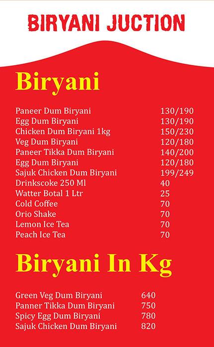 Menu Of Biryani Junction, Kothrud, Pune