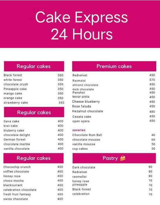 Menu of Cake Express 24 Hours, Karve Nagar, Pune