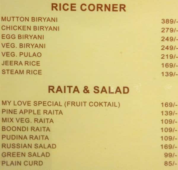 My Love Restaurant & Bar menu