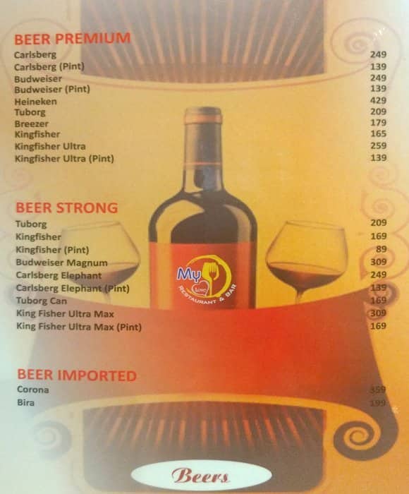 My Love Restaurant & Bar menu