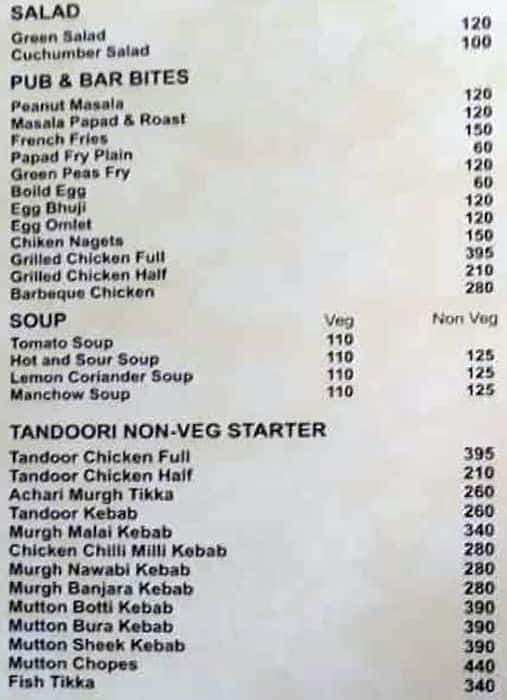 Menu of Shree Manjunatha Bar And Restaurant, Kumaraswamy Layout, Bangalore