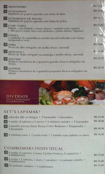 Lapamaki cardápio