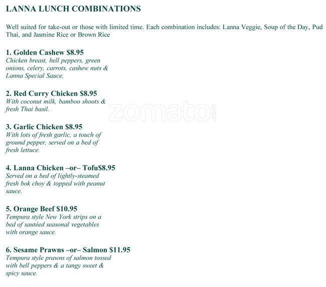 Lanna Thai Restaurant Menu, Menu for Lanna Thai Restaurant, Everett ...