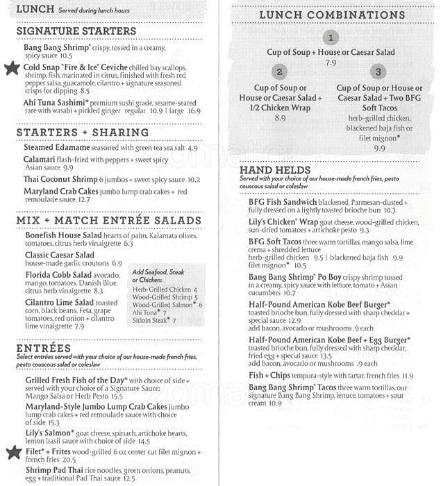 Bonefish Grill Menu, Menu for Bonefish Grill, North Wales, Montgomery