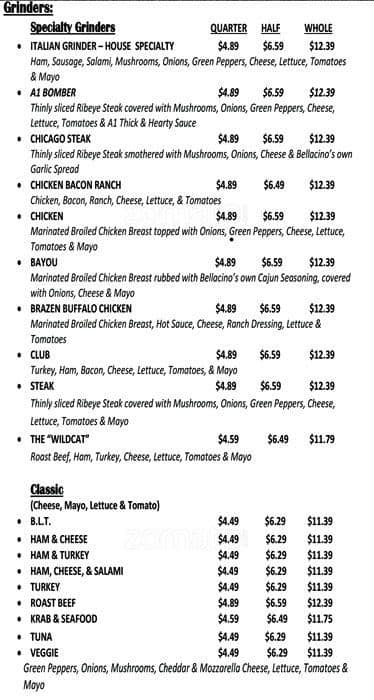 Bellacino's Pizza and Grinders Menu - Urbanspoon/Zomato