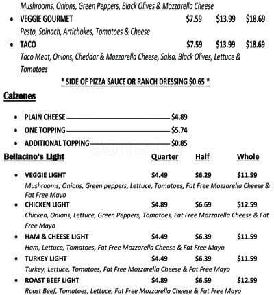 Menu at Bellacino's Pizza &amp; Grinders pizzeria, Nicholasville, 161 E ...