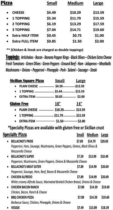Menu at Bellacino's Pizza &amp; Grinders pizzeria, Nicholasville, 161 E ...