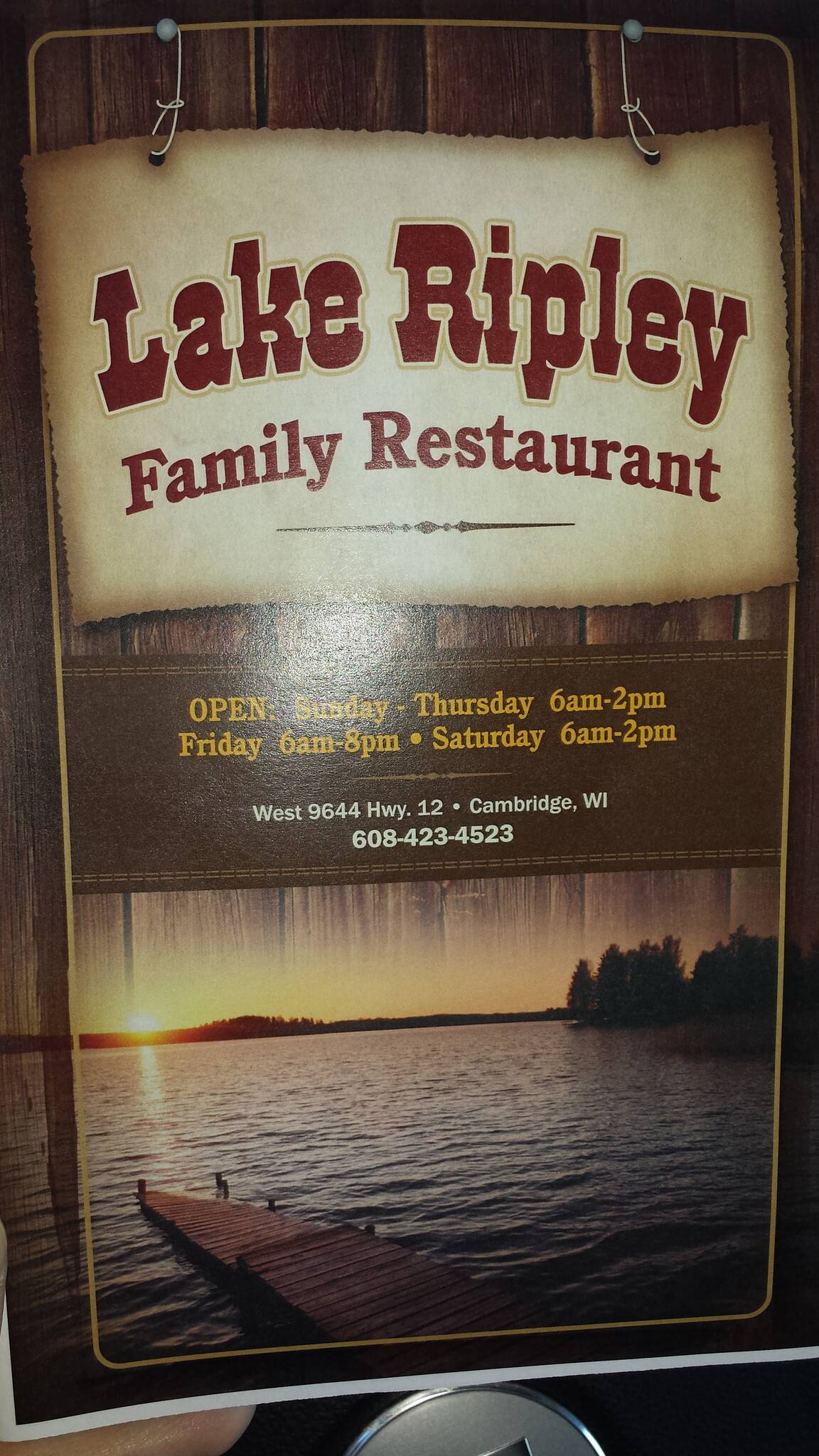 Menu at Lake Ripley Family Restaurant, Cambridge