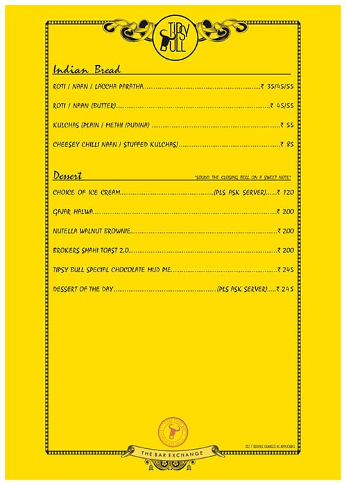 Tipsy Bull - The Bar Exchange - Bellandur menu