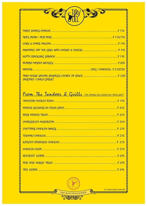 Tipsy Bull - The Bar Exchange - Bellandur menu
