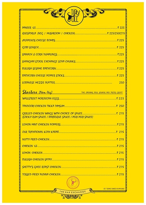 Tipsy Bull - The Bar Exchange - Bellandur menu