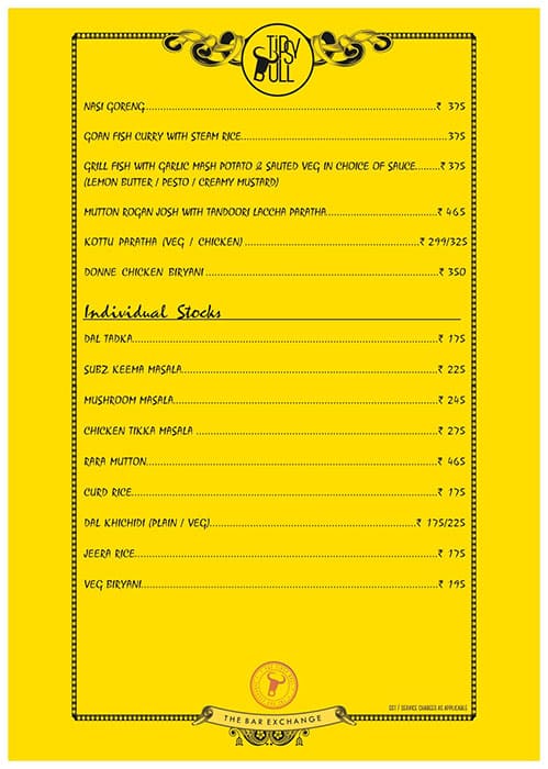 Tipsy Bull - The Bar Exchange - Bellandur menu