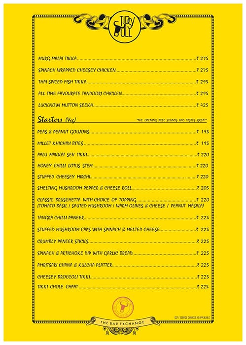 Tipsy Bull - The Bar Exchange - Bellandur menu