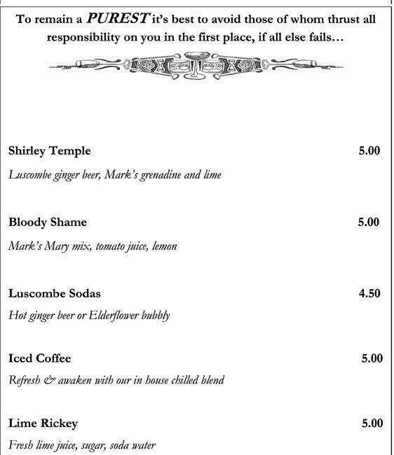 Mark's Bar menu