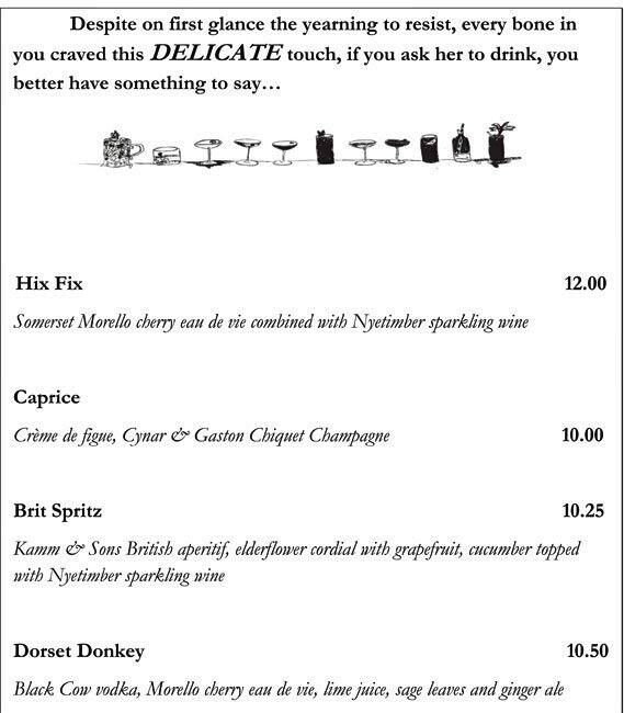Mark's Bar menu