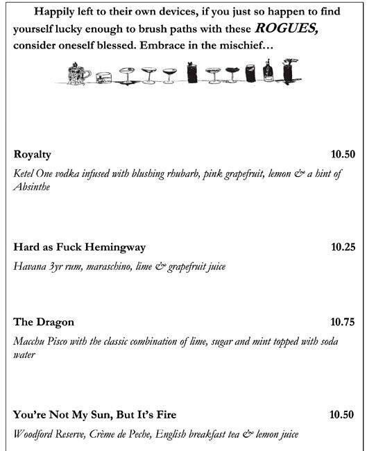 Mark's Bar menu