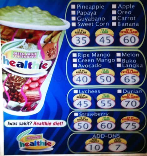 Healthie menu