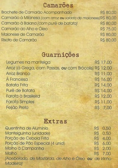 Restaurante Cervantes Barra cardápio