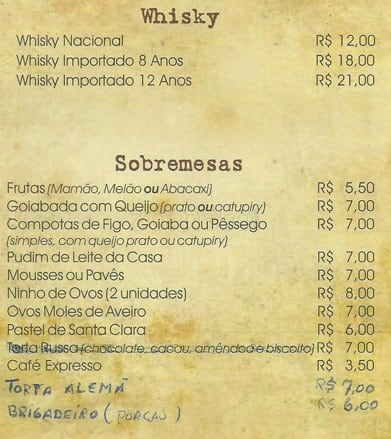 Restaurante Cervantes Barra cardápio