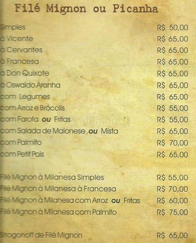 Restaurante Cervantes Barra cardápio