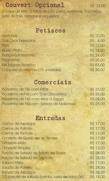 Restaurante Cervantes Barra cardápio