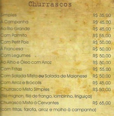 Restaurante Cervantes Barra cardápio