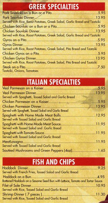 Diamond Corner Restaurant menu