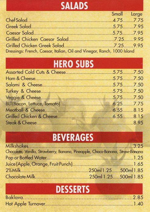 Diamond Corner Restaurant menu