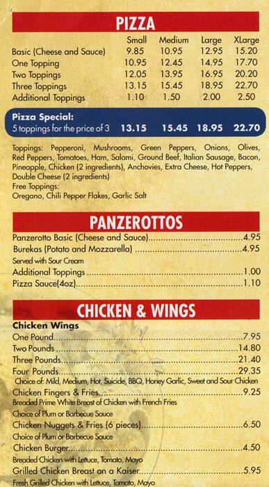 Diamond Corner Restaurant menu