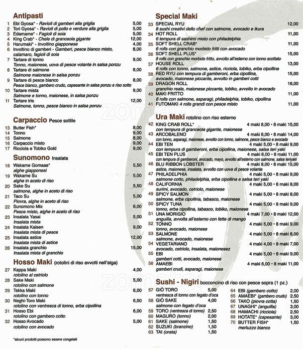 Menu di Ryu Sushi 