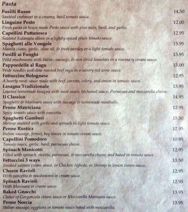 Menu at Europa Bistro restaurant, N Proctor St