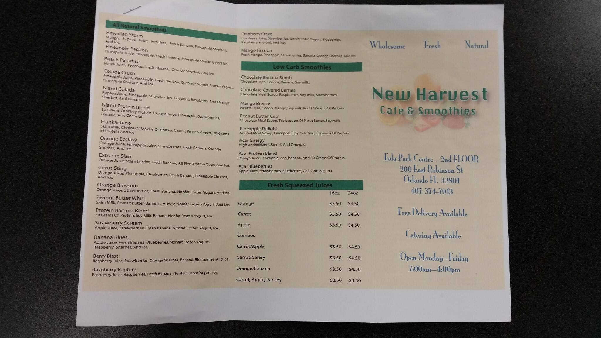 New Harvest Cafe & Smoothies Menu Urbanspoon/Zomato